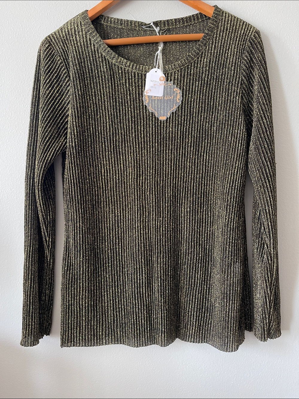 Ribbed Metallic Olive Crewneck Sweater